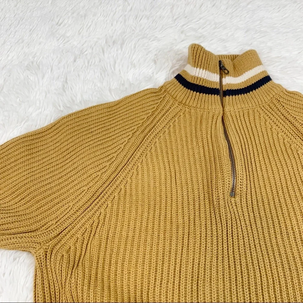 J Crew‎ Men's ribbed half zip pullover sweater striped mock neck long sleeve